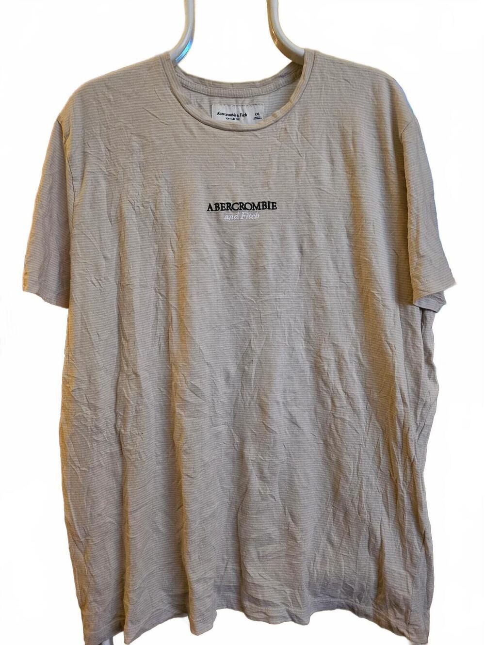 Abercrombie & Fitch Shirt Mens XXL Cream Brown Spellout Soft Striped T-shirt